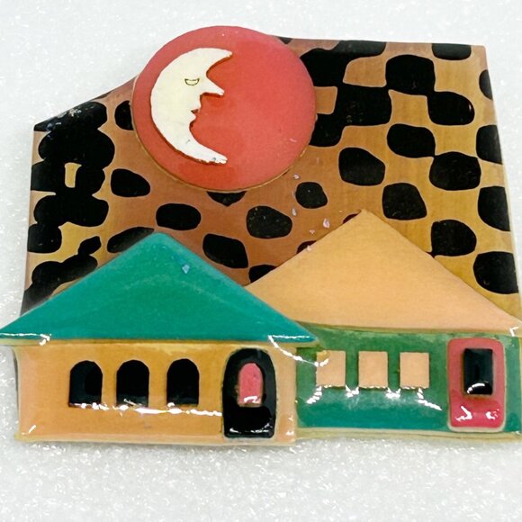 Vintage Handcrafted Lucinda House Pin With Night Sky & Moon Design - Picture 4 of 4